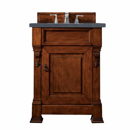 JAMES MARTIN VANITIES Brookfield 26in Single Vanity, Warm Cherry w/ 3 CM Charcoal Soapstone Quartz Top 147-114-V26-WCH-3CSP